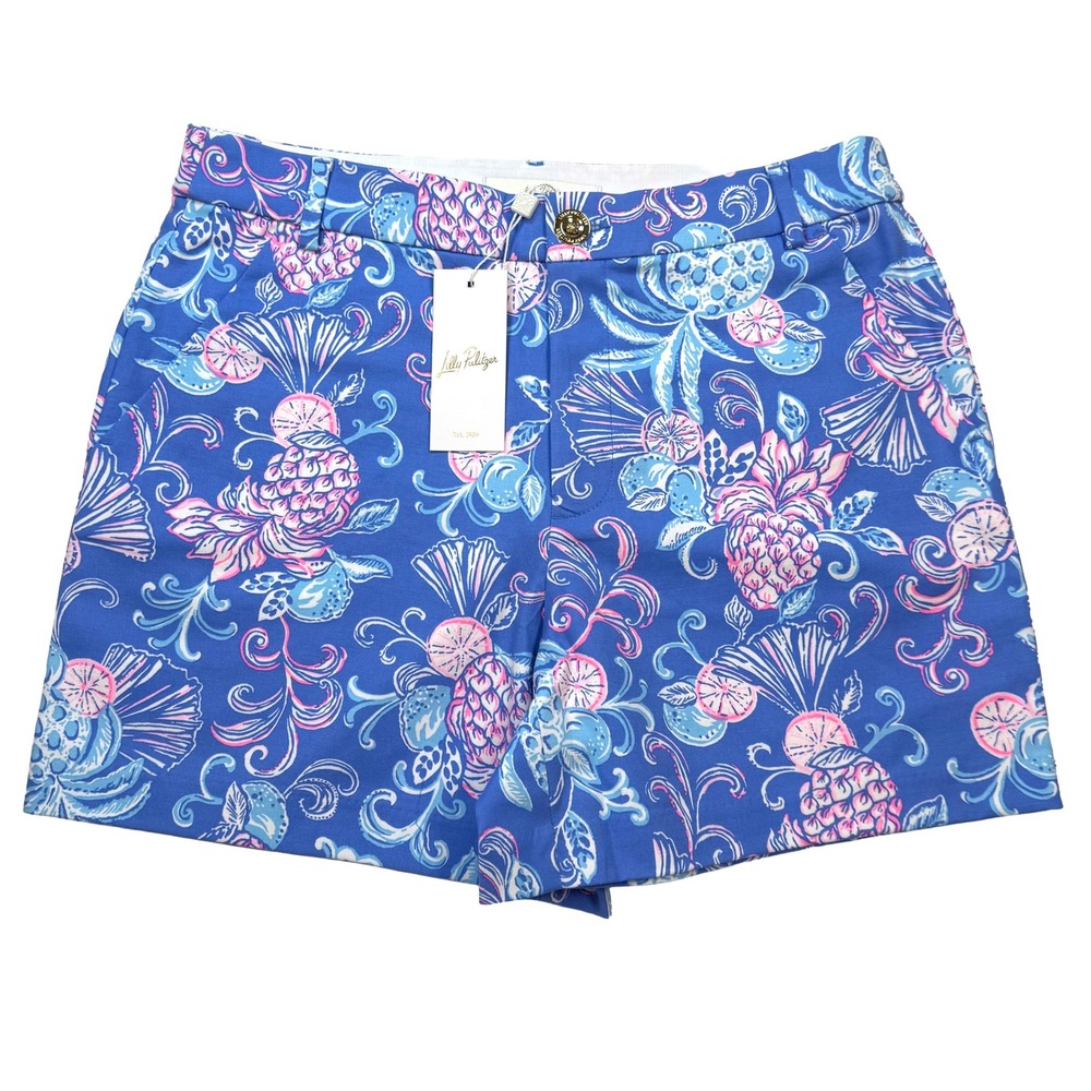 NWT Lilly Pulitzer Gretchen High Rise Shorts Sunwashed Blue Citrus Crush Sz 6